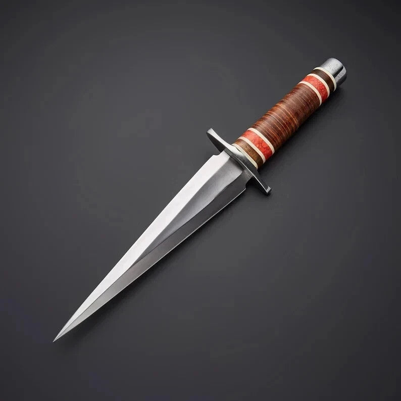 Hand Forged Carbon Steel Hunting Medieval Camping Dagger Knife Stacked Leather