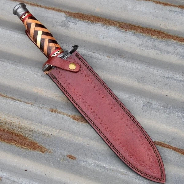 Premium Hand Forged Damascus Steel Dagger Knife with Wood Handle - Hunting Knife