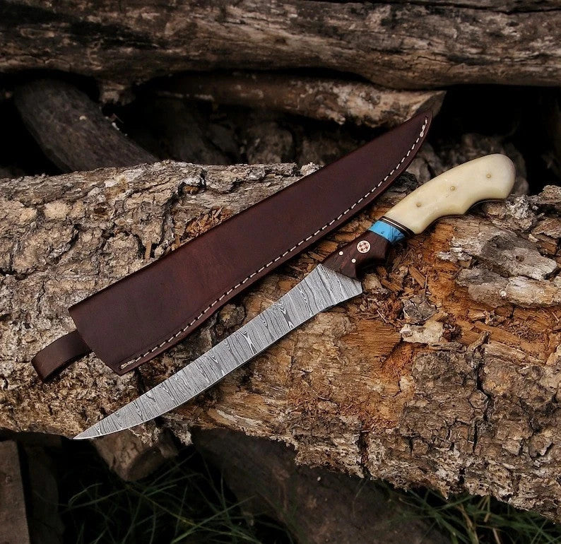 Custom Hand Forged Damascus Steel Fillet Knife - Japanese Chef Knife for Kitchen