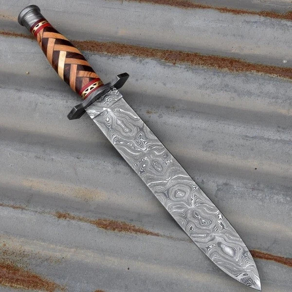 Premium Hand Forged Damascus Steel Dagger Knife with Wood Handle - Hunting Knife