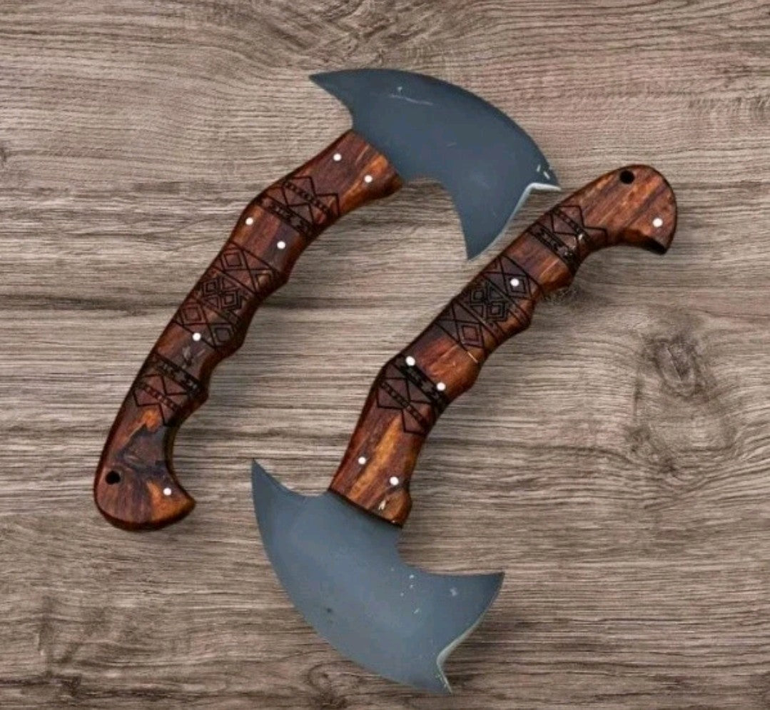 PAIR OF 2 CUSTOM HANDMADE CARBON STEEL TOMAHAWK AXE SAYOC RnD COMPATIBLE AXE