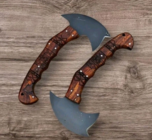 PAIR OF 2 CUSTOM HANDMADE CARBON STEEL TOMAHAWK AXE SAYOC RnD COMPATIBLE AXE