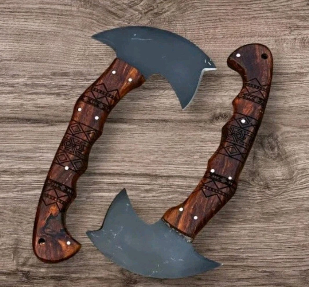 PAIR OF 2 CUSTOM HANDMADE CARBON STEEL TOMAHAWK AXE SAYOC RnD COMPATIBLE AXE