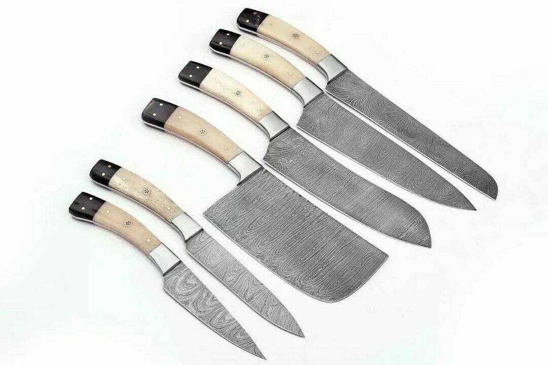 CUSTOM HANDMADE HAND FORGED DAMASCUS STEEL KITCHEN KNIVES SET BBQ KNIVES SET
