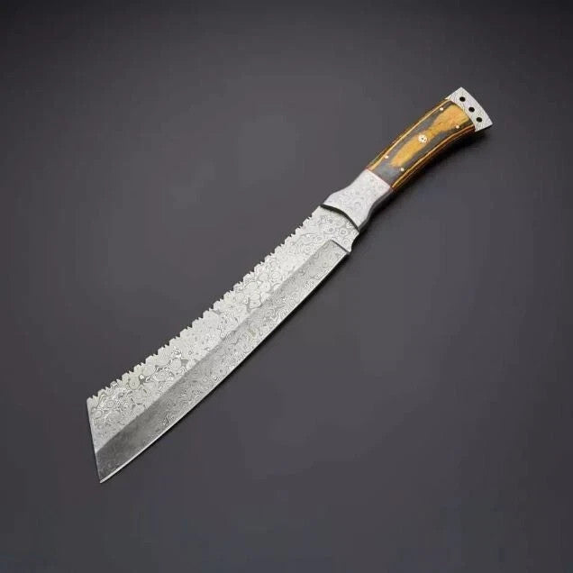 Custom Handmade HAND FORGED Damascus Steel Hunting CAMPING Machete KNIFE