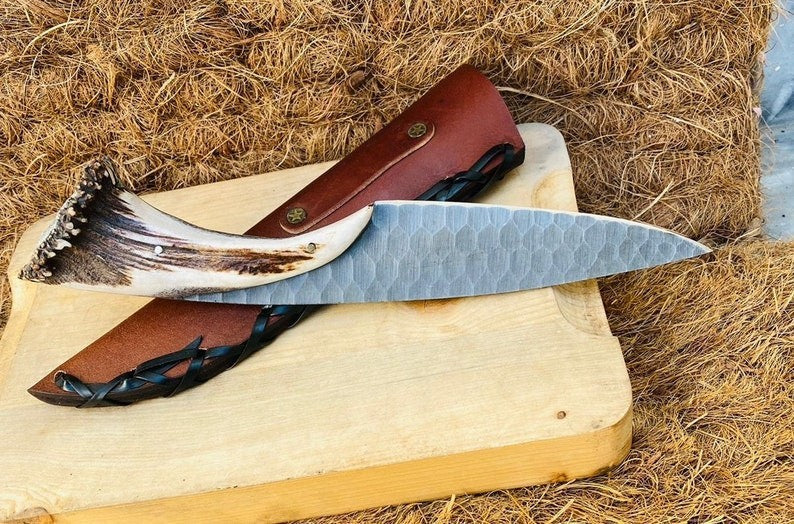 Custom Handmade D2 Steel Blade Stag Antler Bowie Knife| Hunting Knife Camping