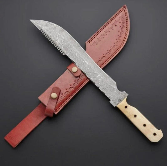 Custom Handmade Damascus Steel Blade Survival Machete Knife Bowie Hunting Knife