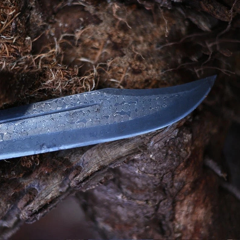 Custom Handmade Damascus Steel Bowie Knife Camping Hunting Knife Fixed Blade EDC