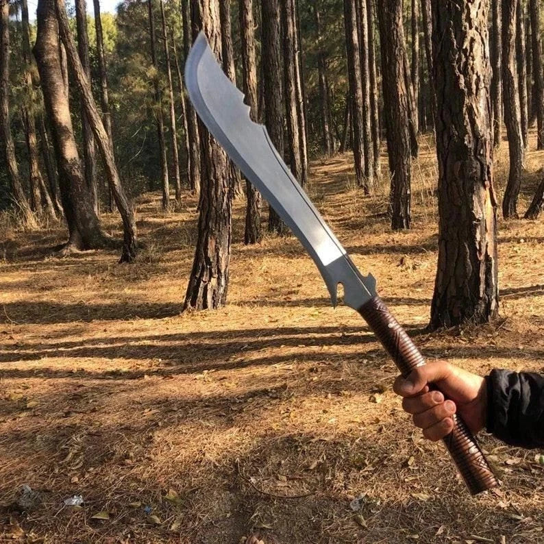 Custom Handmade Carbon Steel Blade Long Handed Machete Sword | Hunting Sword