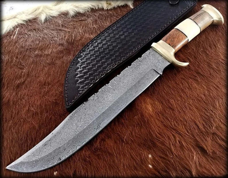 Custom Handmade Damascus Steel Blade Survival Bowie Knife Hunting Knife Camping