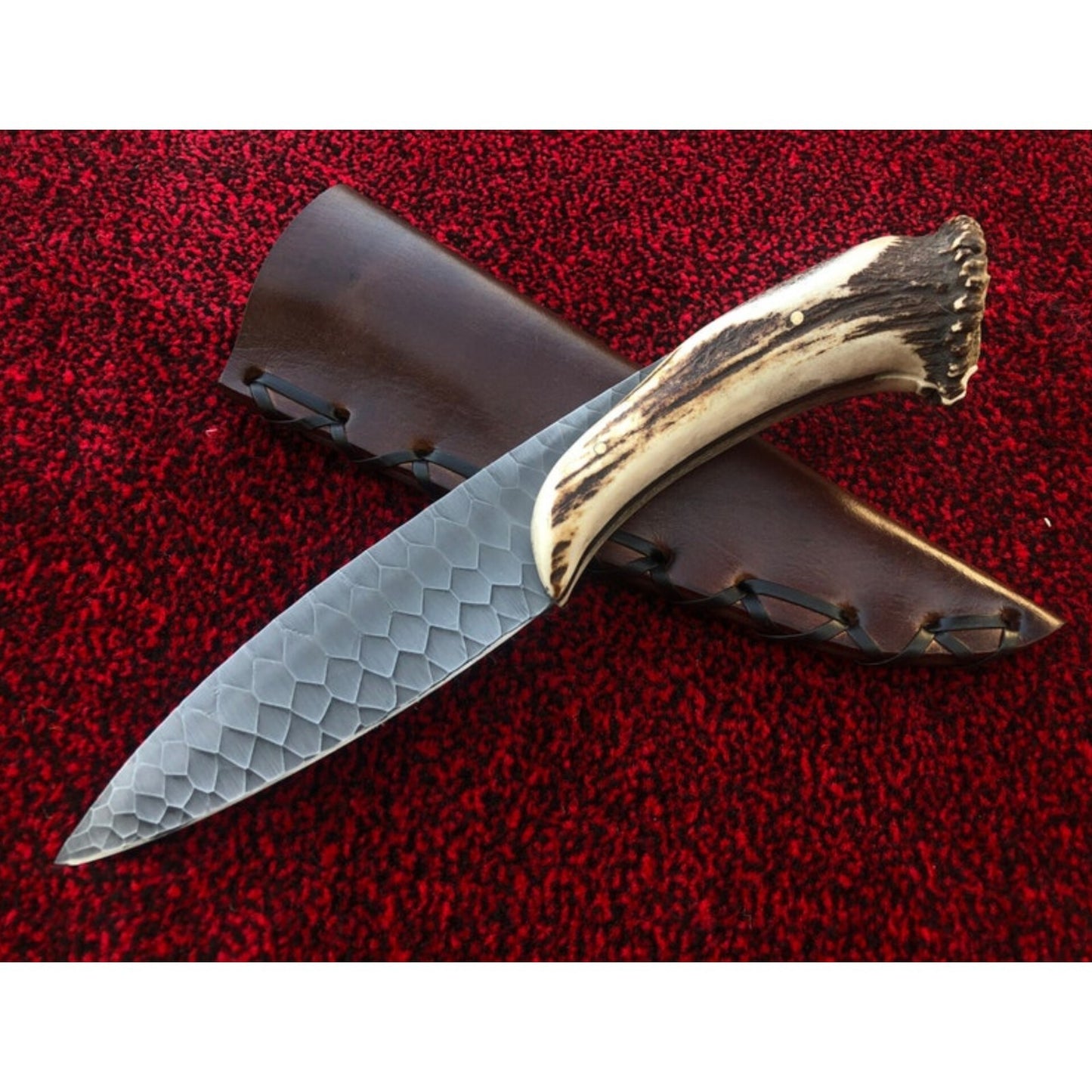 Custom Handmade D2 Steel Blade Stag Antler Bowie Knife | Outdoor Hunting Knife
