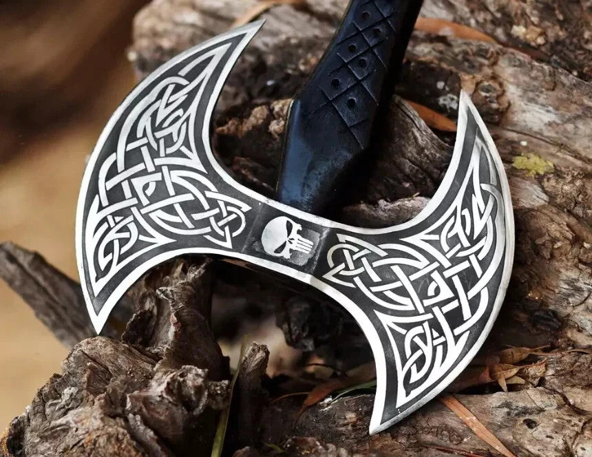 CUSTOM HANDMADE DOUBLE HEAD HATCHET CARBON STEEL TOMAHAWK VIKING HUNTING AXE