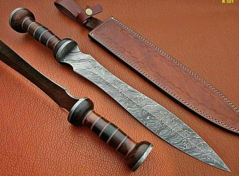 Custom Handmade Damascus Steel Blade Roman Gladius Sword | Hunting Sword Camping