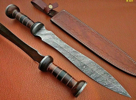 Custom Handmade Damascus Steel Blade Roman Gladius Sword | Hunting Sword Camping