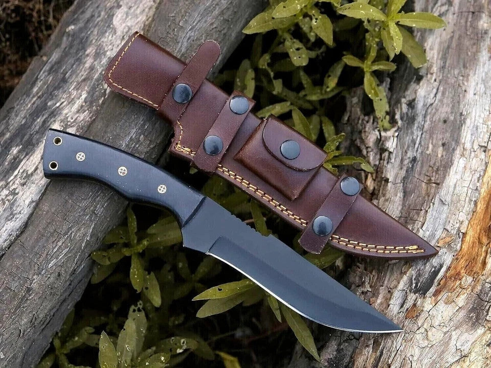 CUSTOM HANDMADE D2 TOOL STEEL HUNTING KNIFE CAMPING KNIFE WITH LEATHER SHEATH