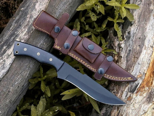 CUSTOM HANDMADE D2 TOOL STEEL HUNTING KNIFE CAMPING KNIFE WITH LEATHER SHEATH