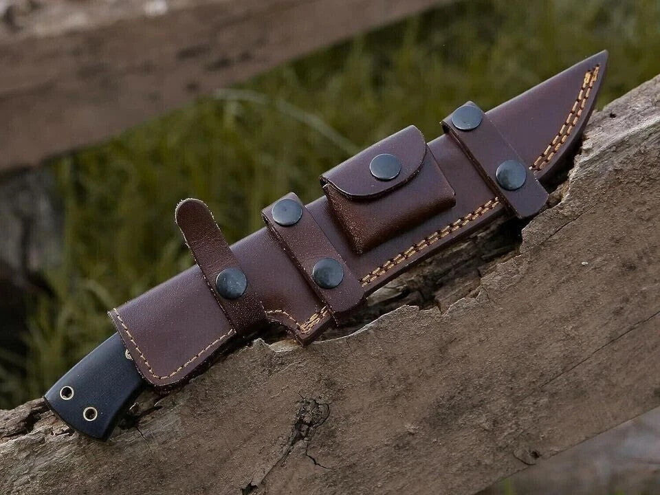 CUSTOM HANDMADE D2 TOOL STEEL HUNTING KNIFE CAMPING KNIFE WITH LEATHER SHEATH