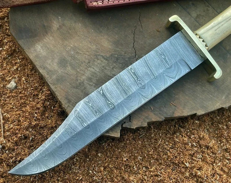 Custom Handmade Carbon Steel Bowie Knife Camping Hunting Knife Fixed Blade EDC