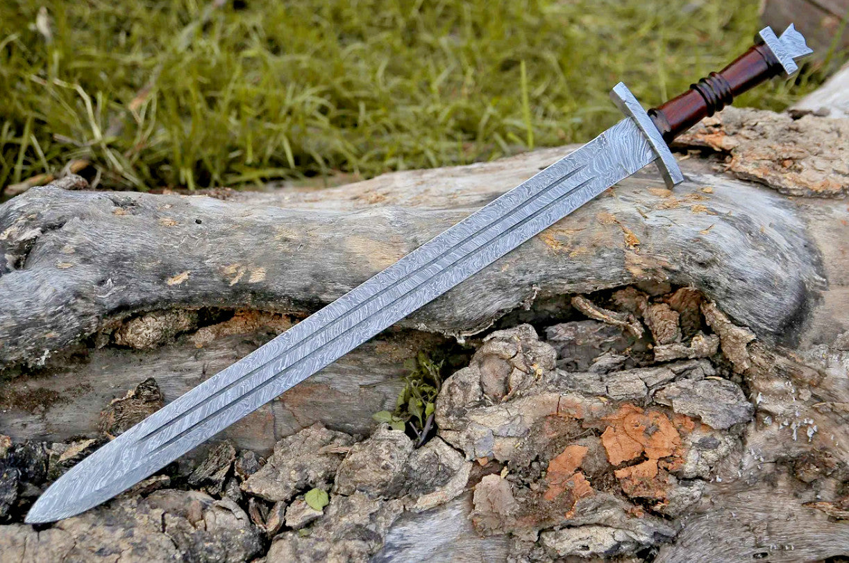 Handmade Custom Hand Forged Damascus Steel Double Edge Viking Sword BATTLEREADY