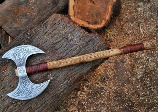 Double Headed Hand Forged Steel Viking Axe, Battle Axe,  Double Blade Viking Axe