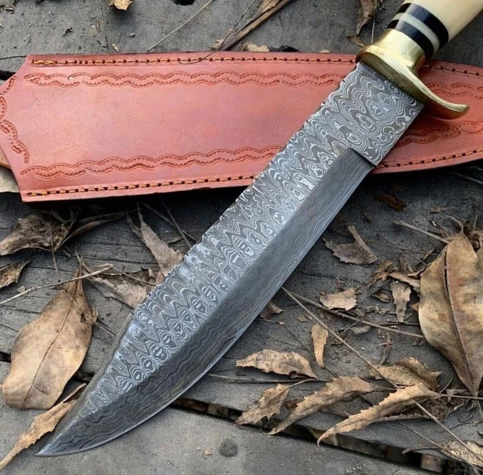 Custom Handmade Damascus Steel Bowie Knife Camping Hunting Knife Fixed Blade EDC