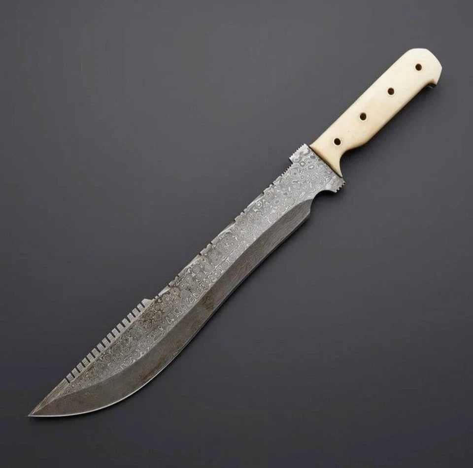 Custom Handmade Damascus Steel Blade Survival Machete Knife Bowie Hunting Knife