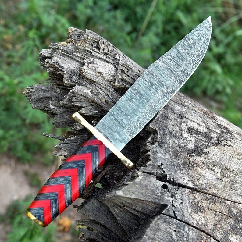 Custom Handmade Damascus Steel Blade Survival Bowie Knife- Hunting Knife Camping