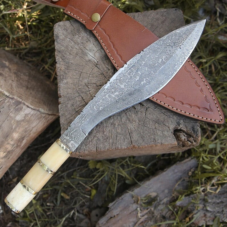 Custom Handmade Damascus Steel Blade Survival Kukri Knife| Hunting Knife Camping