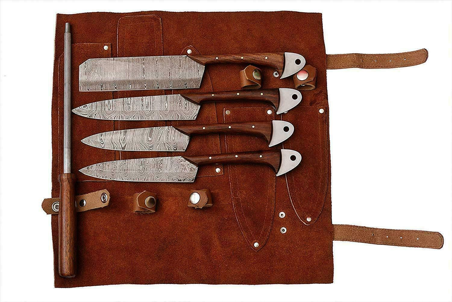 Custom Handmade HAND FORGED DAMASCUS STEEL CHEF KNIFE Set Kitchen Knives