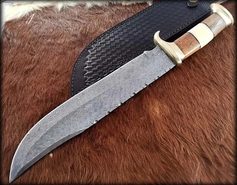 Custom Handmade Damascus Steel Blade Survival Bowie Knife Hunting Knife Camping