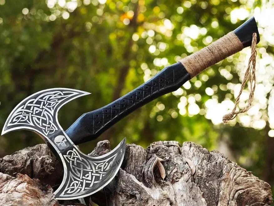 CUSTOM HANDMADE DOUBLE HEAD HATCHET CARBON STEEL TOMAHAWK VIKING HUNTING AXE